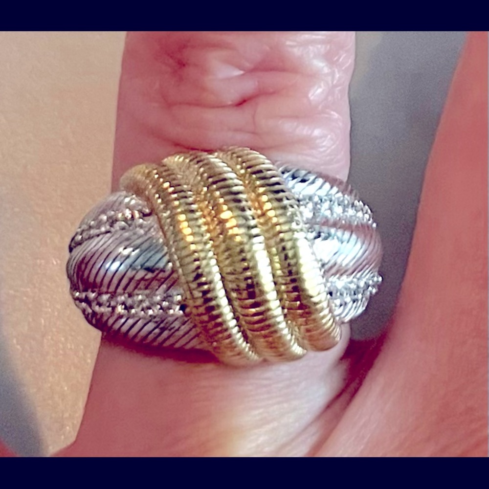 Judith Ripka Two-Tone Gold and Silver Textured Dome Ring